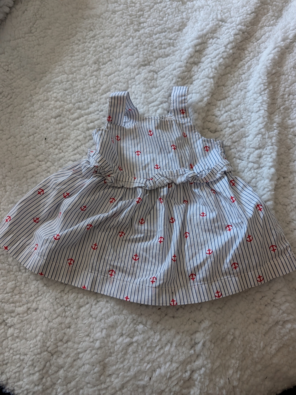 Carter's White & Navy Striped Dress with Red Anchor Print